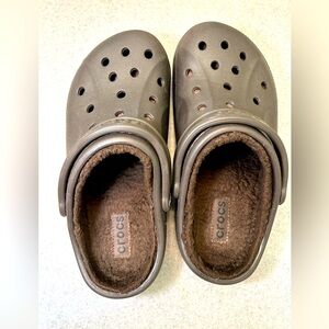 Espresso Fuzzy Crocs, M6, W8, EUC